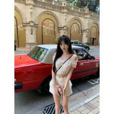 批发<b class='q'>套装</b>女2026夏季新款纯欲风辣妹一字肩蝴蝶结短款上衣高腰半身裙潮