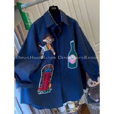 批发特<b class='q'>大码</b>胖m300斤设计感刺绣长袖衬衫女早秋季宽松百搭休闲衬衣