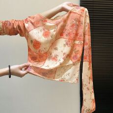 批发千禧风复古印花长袖网纱上衣短款碎花罩<b class='q'>衫</b>设计感百搭T恤<b class='q'>空调</b><b class='q'>衫</b>女