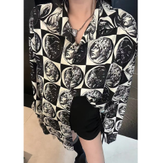 批发新款韩版时尚百搭气质人像印花衬衫秋<b class='q'>冬</b>季港味休闲百搭花色衬衣