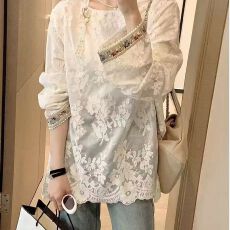 批发新中式提花小衫女2026春季新款重工设计感<b class='q'>时尚</b>遮肚子显瘦打底上衣