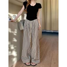 批发慵懒风条纹垂感休闲<b class='q'>裤</b>女<b class='q'>装</b>百搭阔腿<b class='q'>裤</b><b class='q'>秋季</b><b class='q'>气质</b>潮流设计感拖地长<b class='q'>裤</b>