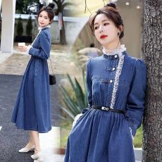 批发减龄气质设计感中长款牛仔<b class='q'>连衣裙</b>女<b class='q'>秋冬</b>大码胖妹妹收腰显瘦背带裙