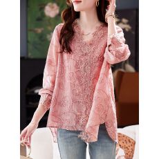 批发时尚V领蕾丝刺绣<b class='q'>雪纺衫</b>2026春季韩系气质宽松百搭减龄亮片衬衣