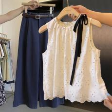 重工花朵刺绣镂空绑带衬衫女夏季2026新款绝美小衫背心无袖上衣