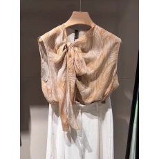 批发法式系带无袖<b class='q'>衬衫</b>女夏季新款设计感高端超火减龄黄色印花气质上衣