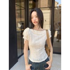 批发小众简约抽褶肌理短袖<b class='q'>t</b><b class='q'>恤</b>女夏2026新款修身显瘦设计感上衣