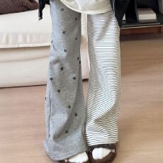 批发个性少<b class='q'>女</b>设计感条纹拼接星星裤子2026春季新款直筒阔腿裤AB<b class='q'>面</b><b class='q'>长裤</b>