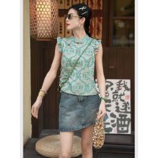 批发2026巨好看的小衫新中式阔太太洋气高贵绿色衬衫女轻职场<b class='q'>通勤</b>穿搭