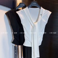 批发夏季2026新款法式披肩飘带v领<b class='q'>孕妇</b><b class='q'>t</b>恤女<b class='q'>修身</b>显瘦甜辣妹短款上衣