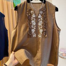 批发高级感乱格麻<b class='q'>棉麻</b>无袖上衣女2026夏季新款刺绣背心<b class='q'>衬衫</b>女