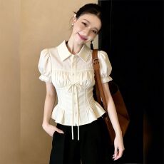 批发蕾丝花边<b class='q'>娃娃领</b>衬衫女2026夏季新款设计感小众减龄小清新上衣