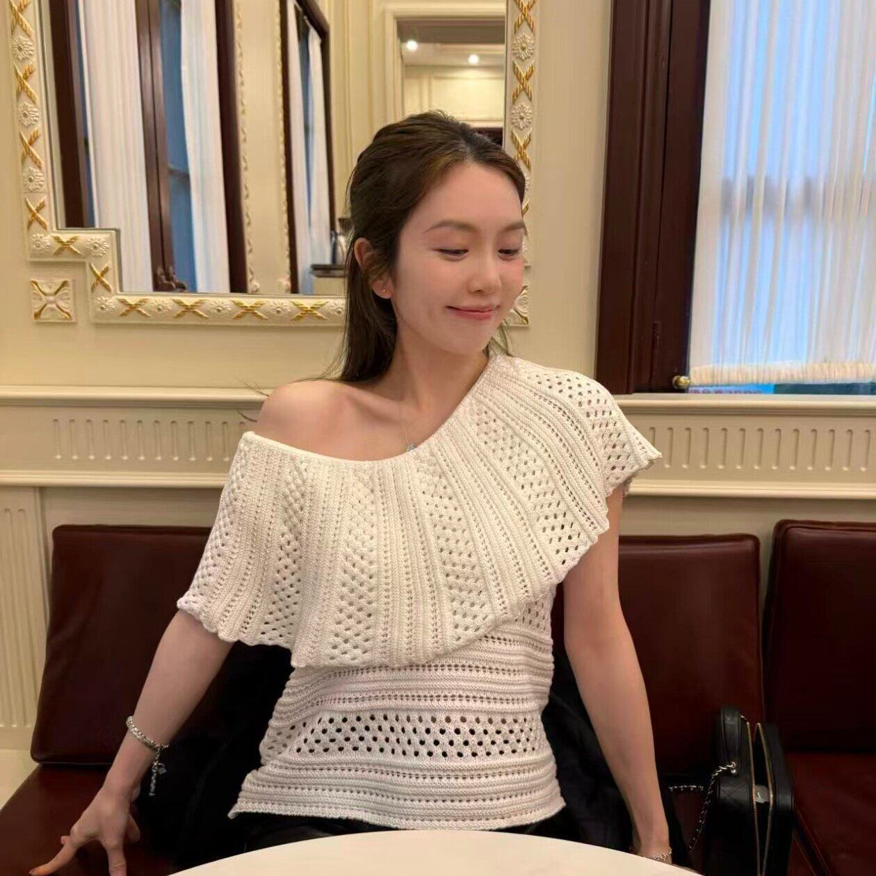 BY25957# 温柔慵懒风上衣设计感小众冰丝针织衫短袖T恤女夏季新款 服裝批發女裝批發服飾貨源