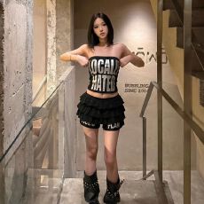 批发亚文化黑色抹胸<b class='q'>背心</b>女夏外穿金属印花设计感内搭美式辣妹短款上衣