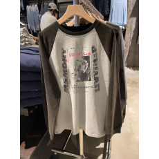 批发品牌外贸捡漏尾单专柜撤回~小众设计感撞色插肩袖<b class='q'>纯棉</b>长袖男女<b class='q'>T</b><b class='q'>恤</b>