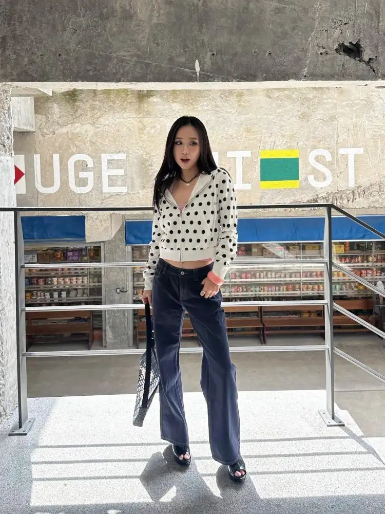 레트로 도트 크롭 지퍼 가디건 상세 이미지 2