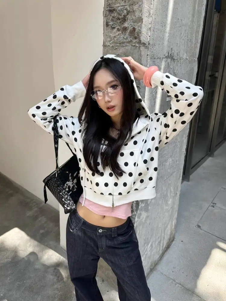 레트로 도트 크롭 지퍼 가디건 상세 이미지 5