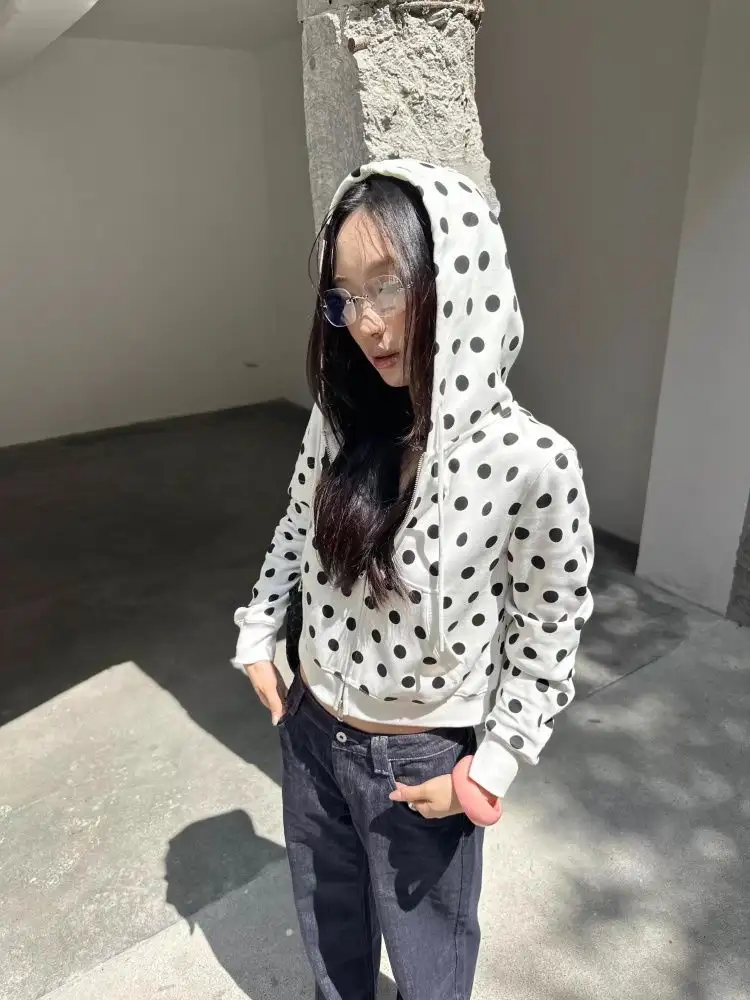 레트로 도트 크롭 지퍼 가디건 상세 이미지 7