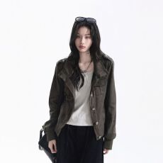 批发美式复古立领工装<b class='q'>夹克</b>女2026春秋<b class='q'>新款</b>设计感辣妹修身麂皮绒外套潮
