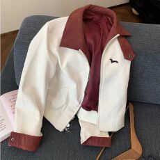 批发2026秋季韩版高级感撞色拼接翻领工装<b class='q'>外套</b>女气质短款拉链夹克上衣