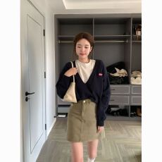 批发【idol出街】韩系慵懒风大V领显瘦套头卫衣女生早秋宽松休闲上衣