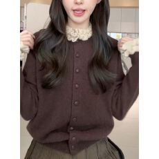 批发韩系甜美风木耳边长袖<b class='q'>针织</b><b class='q'>开衫</b>女2026秋季新款时尚百搭软糯上衣