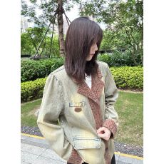 批发美式复古水洗做旧毛针织拼接宽松牛仔外套女春秋新款<b class='q'>西装</b>夹克潮