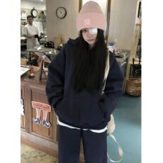 批发美式重磅休闲<b class='q'>运动</b>套装女秋冬新款韩系宽松百搭连帽卫衣卫裤两件套