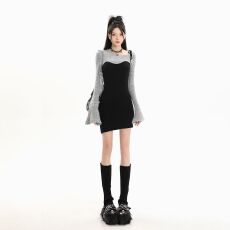 批发拼色新款<b class='q'>拼接</b>时尚秋季长袖性感短裙不规则修身显瘦<b class='q'>连衣裙</b>包臀裙子