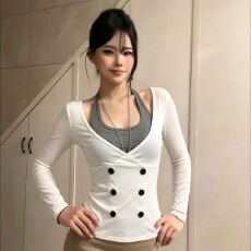 批发韩系假两件长袖春秋季2026新款双排纽扣<b class='q'>修身</b>显瘦肩甜设计辣妹上衣
