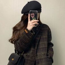 批发<b class='q'>格子</b>复古呢大衣西装呢子外套高级秋冬新款韩系加厚小个子百搭毛呢