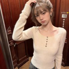 批发【芯羊】高端小资园领收腰毛衣内搭打底针织衫女秋<b class='q'>新款</b>上衣