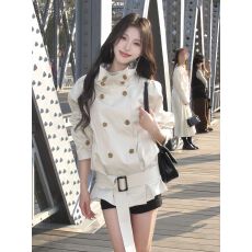 批发<b class='q'>英伦</b><b class='q'>风</b>白色立领<b class='q'>风</b>衣女短款2026秋新款收腰小个子时尚气质春秋外套