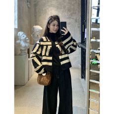 批发复古撞色系带外套女短款2026春秋新款宽松<b class='q'>针织</b>毛衣开衫加厚<b class='q'>上衣</b>