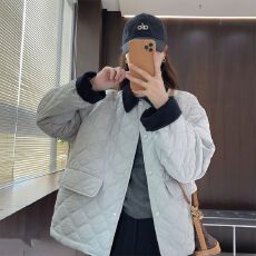 批发拼色领菱格棉衣女2026秋<b class='q'>冬</b>新款韩系时尚洋气宽松翻领棉袄棉服外套