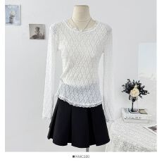 批发时尚设计感拼接蕾丝立体花朵<b class='q'>打底衫</b>修身显瘦女上衣2026春秋季新款