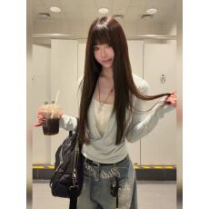 批发韩系蓝色V领交叉<b class='q'>长袖</b><b class='q'>T</b><b class='q'>恤</b>女秋季新款设计感修身显瘦绝美上衣两件套