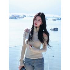 批发韩版纯欲甜酷假两件上衣女秋冬<b class='q'>长袖</b>露肩<b class='q'>T</b><b class='q'>恤</b>遮肉爆款chic紧身通勤
