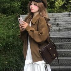 批发美式复古麂皮夹克<b class='q'>女装</b>2026年秋季爆款宽松翻领<b class='q'>休闲</b>百搭显瘦外套潮
