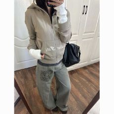 批发美式复古做旧字母短款连帽卫衣女春秋季修身显瘦百搭辣妹<b class='q'>开衫</b>外套