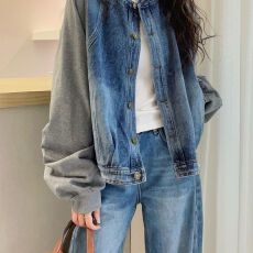 批发假两件拼接牛仔外套女<b class='q'>欧洲站</b>早秋2026新款欧货女装宽松洋气上衣潮