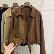 批发<b class='q'>短款</b>麂皮绒外套2026秋季新款欧货POLO领气质小个子机车棒球夹克