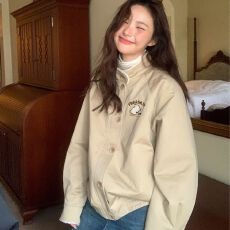批发美式学院风立领夹克棉衣女秋冬2026新款宽松<b class='q'>显瘦</b>加绒加厚保暖外套