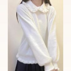 批发复古娃娃领仿貂绒毛衣打底衫Lolita甜美荷叶领<b class='q'>可爱</b>少女内搭秋冬季