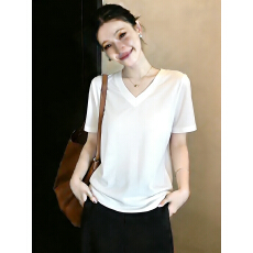 批发实拍～胖MM大码V领针织T恤夏季新款气质修身显瘦短袖上衣