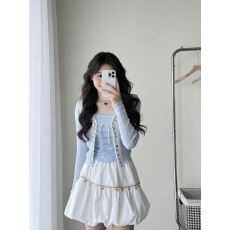 批发设计感亮片镶边针织三件套高腰<b class='q'>蓬蓬</b>花苞短裙韩系甜妹春夏穿搭套装