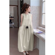 批发韩国东大门2026夏季新款松弛感无袖花苞连衣<b class='q'>裙</b>女宽松慵懒风长<b class='q'>裙</b>