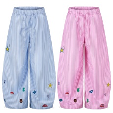 批发<b class='q'>原创</b>美式复古卡通趣味刺绣条纹阔腿休闲裤女夏季宽松长裤