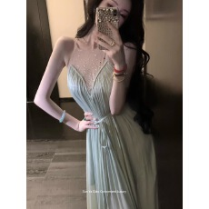 批发Sun雅乔情人泪夏装气质水光皱A字<b class='q'>裙</b>烫钻网纱拼接褶皱连衣长<b class='q'>裙</b>