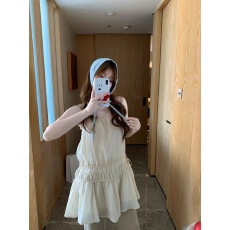 批发露思<b class='q'>同款</b>韩版立体抽皱木耳边吊带裙温柔垂感微A<b class='q'>连衣裙</b>抹胸裙